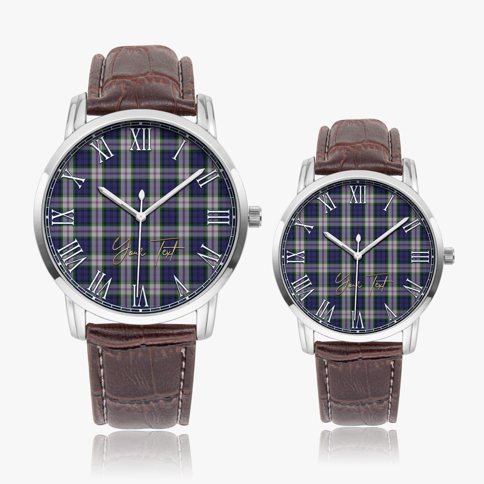 Baird Dress Tartan Personalized Your Text Leather Trap Quartz Watch Wide Type Silver Case With Brown Leather Strap - Tartanvibesclothing