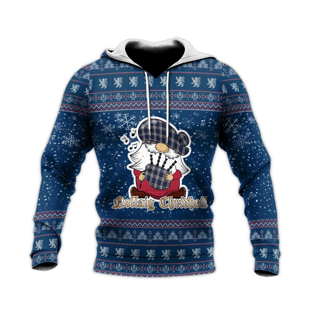 Baird Dress Clan Christmas Knitted Hoodie with Funny Gnome Playing Bagpipes - Tartanvibesclothing