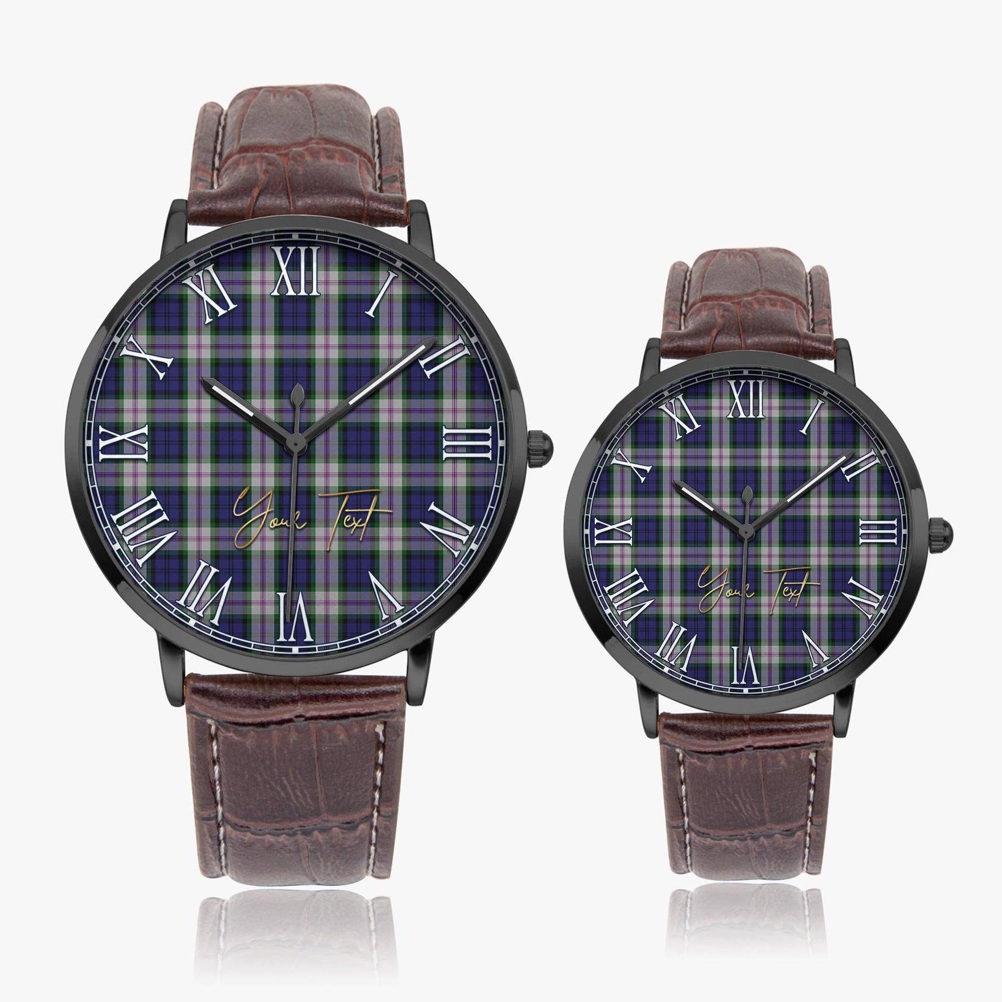 Baird Dress Tartan Personalized Your Text Leather Trap Quartz Watch Ultra Thin Black Case With Brown Leather Strap - Tartanvibesclothing