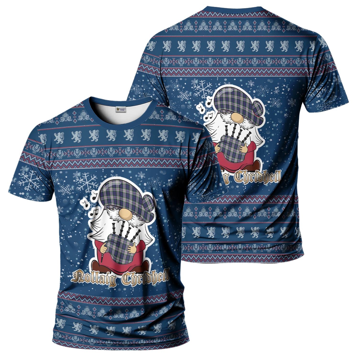 Baird Dress Clan Christmas Family T-Shirt with Funny Gnome Playing Bagpipes Kid's Shirt Blue - Tartanvibesclothing