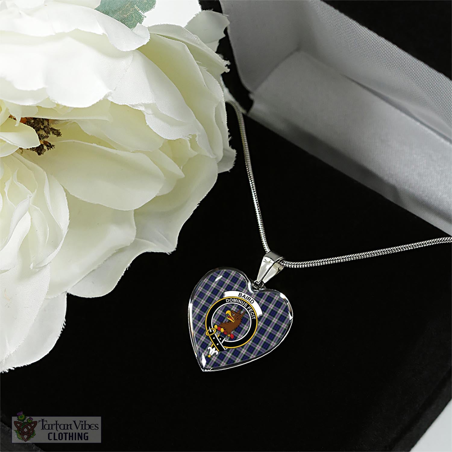 Tartan Vibes Clothing Baird Dress Tartan Heart Necklace with Family Crest