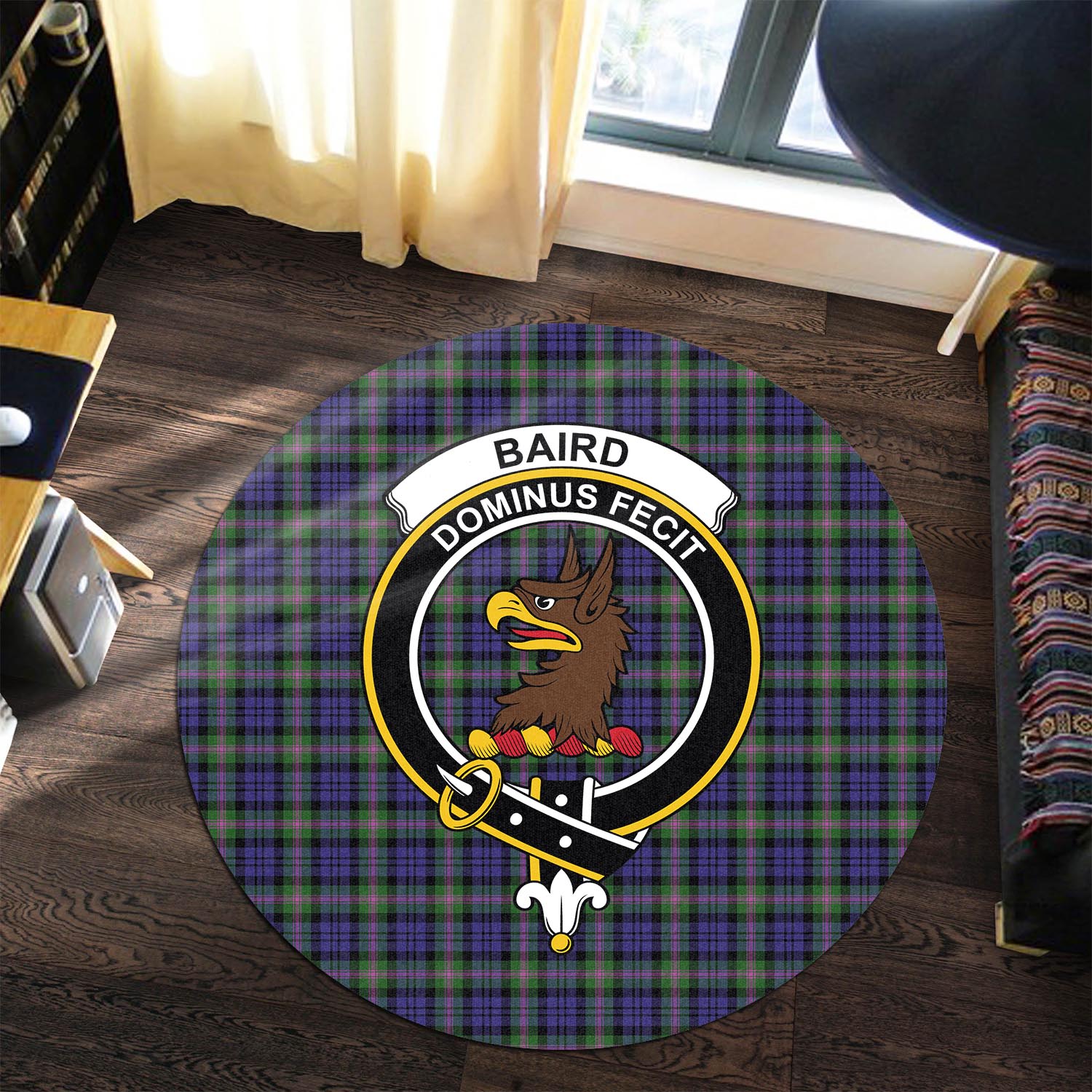 Baird Modern Tartan Round Rug with Family Crest - Tartanvibesclothing