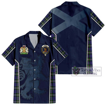 Baird Modern Tartan Short Sleeve Button Shirt with Family Crest and Lion Rampant Vibes Sport Style