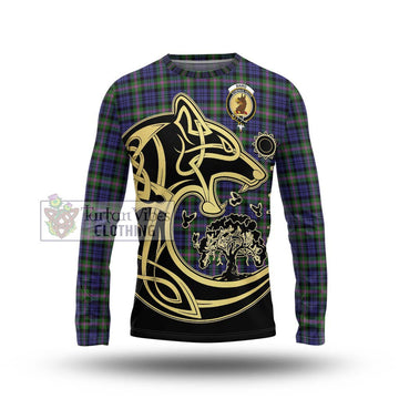 Baird Modern Tartan Long Sleeve T-Shirt with Family Crest Celtic Wolf Style