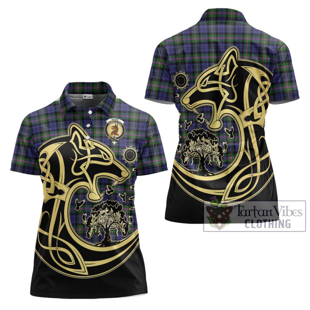 Baird Modern Tartan Women's Polo Shirt with Family Crest Celtic Wolf Style Women - Tartanvibesclothing Shop