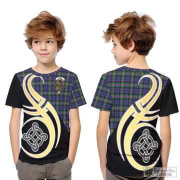 Baird Modern Tartan Kid T-Shirt with Family Crest and Celtic Symbol Style