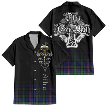 Baird Modern Tartan Short Sleeve Button Up Shirt Featuring Alba Gu Brath Family Crest Celtic Inspired