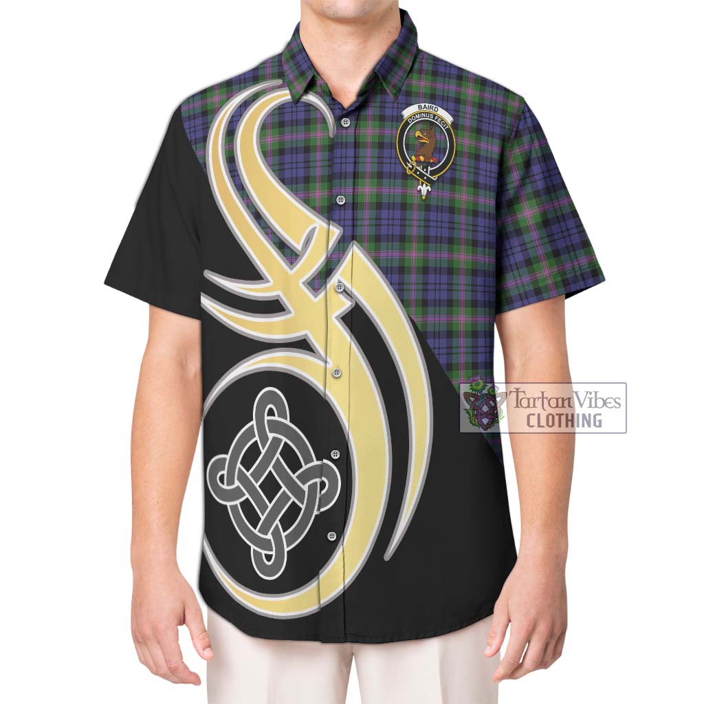 Baird Modern Tartan Short Sleeve Button Shirt with Family Crest and Celtic Symbol Style Kid - Tartan Vibes Clothing