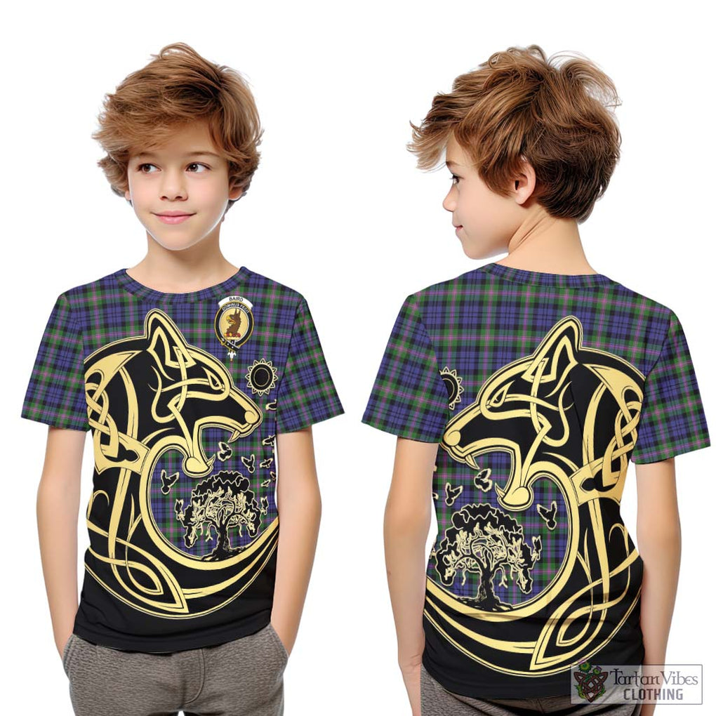 Baird Modern Tartan Kid T-Shirt with Family Crest Celtic Wolf Style Youth XL Size14 - Tartan Vibes Clothing