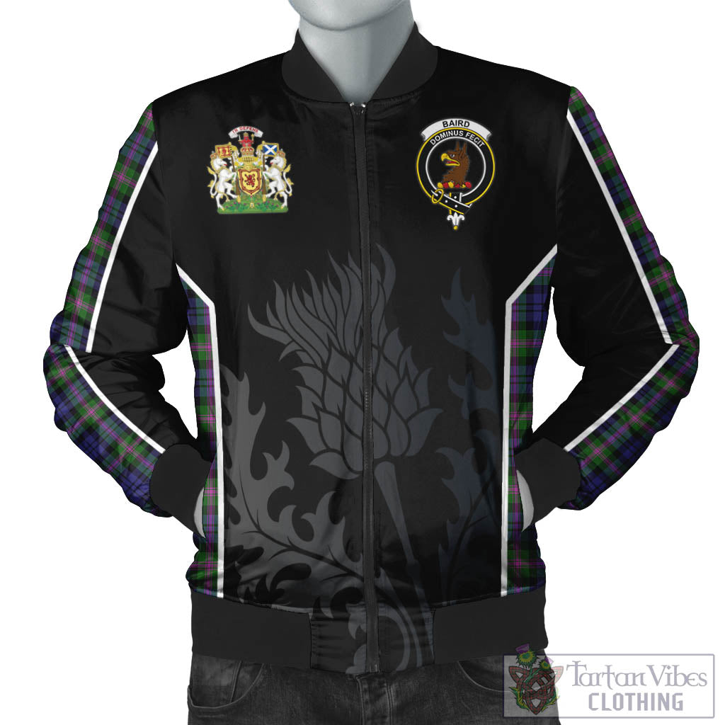 Tartan Vibes Clothing Baird Modern Tartan Bomber Jacket with Family Crest and Scottish Thistle Vibes Sport Style