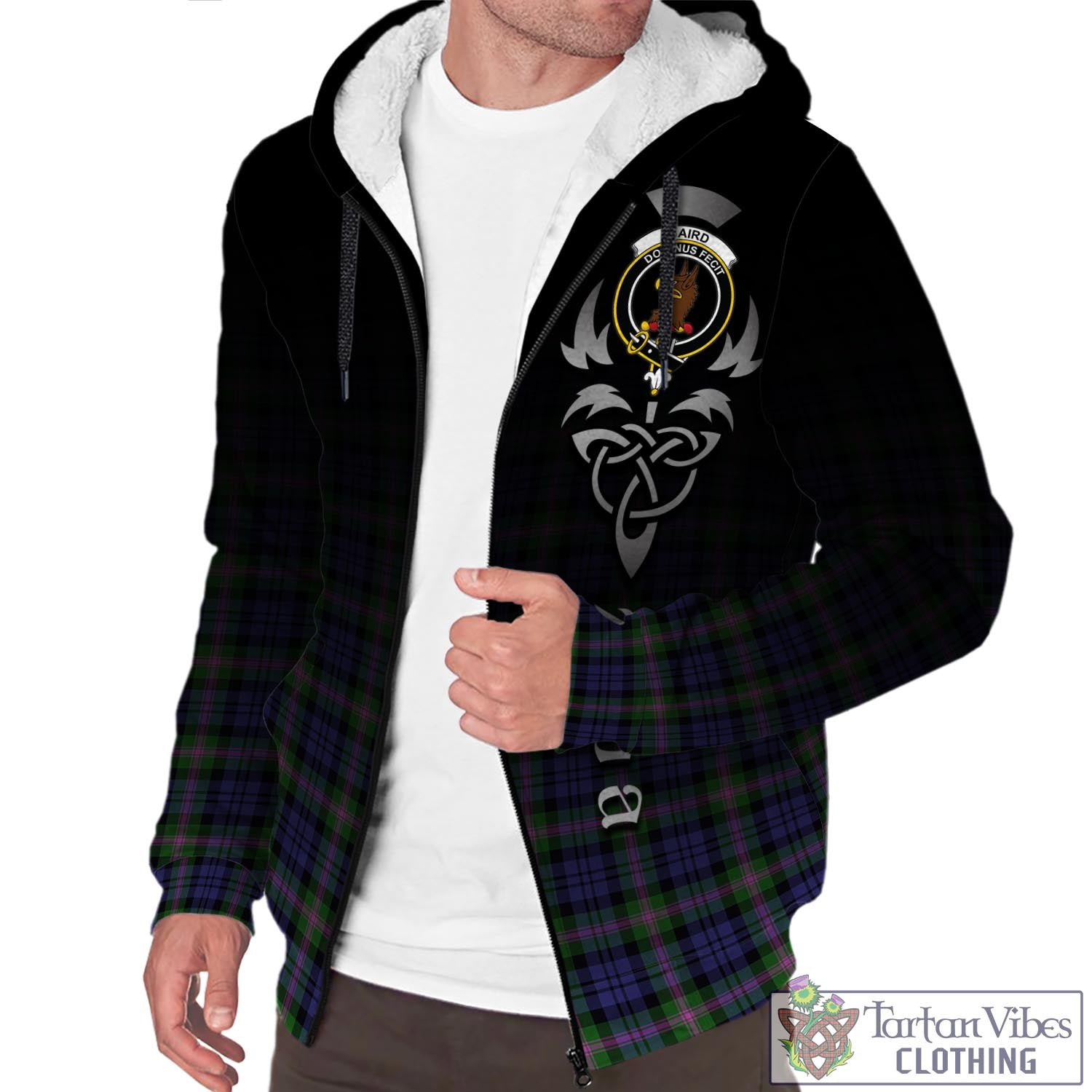 Tartan Vibes Clothing Baird Modern Tartan Sherpa Hoodie Featuring Alba Gu Brath Family Crest Celtic Inspired