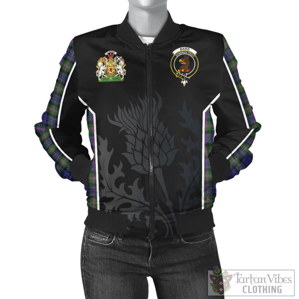 Tartan Vibes Clothing Baird Modern Tartan Bomber Jacket with Family Crest and Scottish Thistle Vibes Sport Style