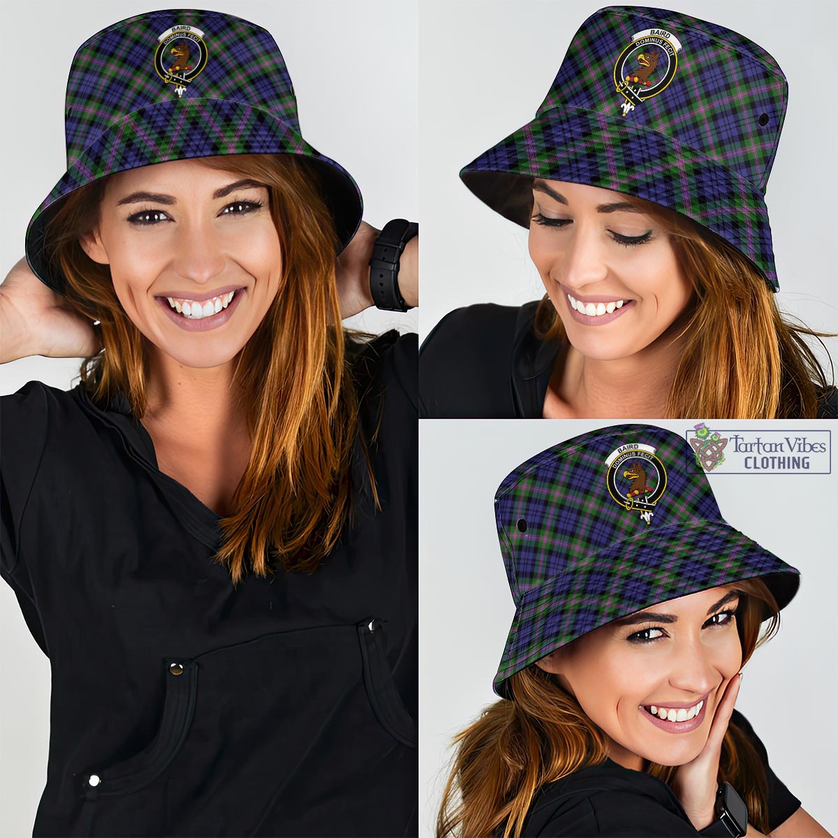 Tartan Vibes Clothing Baird Modern Tartan Bucket Hat with Family Crest