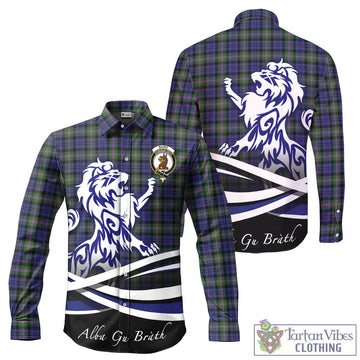 Baird Modern Tartan Long Sleeve Button Up Shirt with Alba Gu Brath Regal Lion Emblem