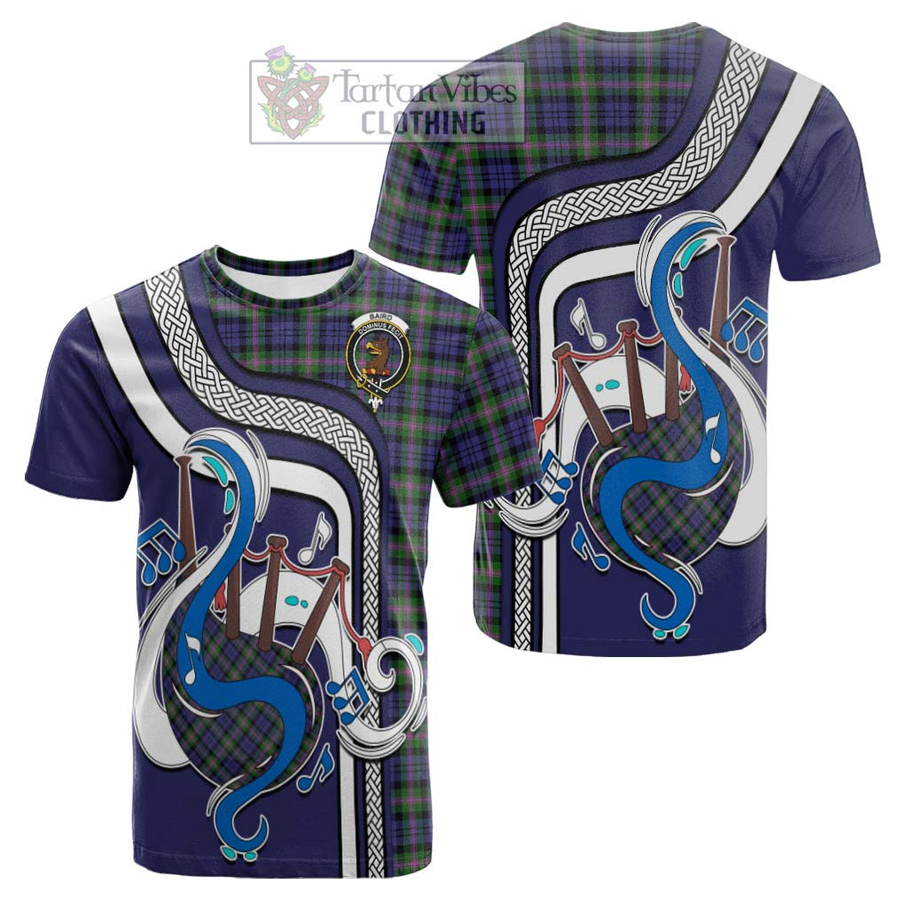 Tartan Vibes Clothing Baird Modern Tartan Cotton T-shirt with Epic Bagpipe Style