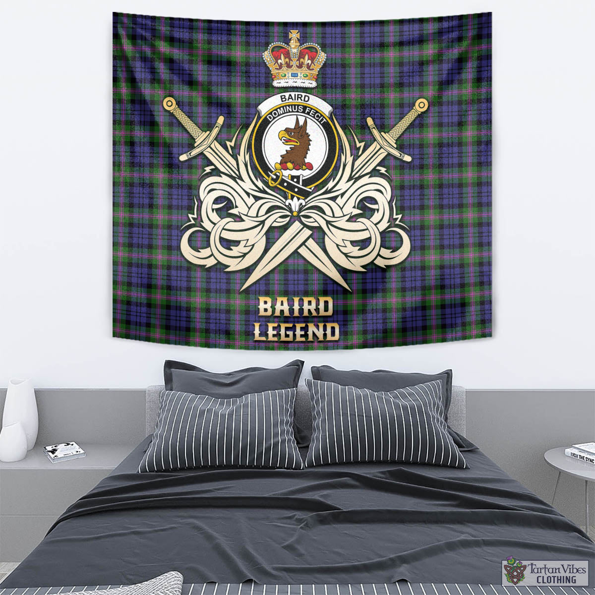 Tartan Vibes Clothing Baird Modern Tartan Tapestry with Clan Crest and the Golden Sword of Courageous Legacy