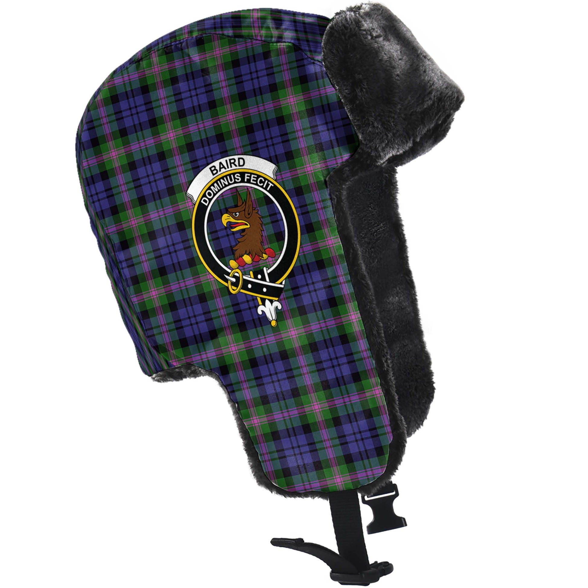 Baird Modern Tartan Winter Trapper Hat with Family Crest - Tartanvibesclothing