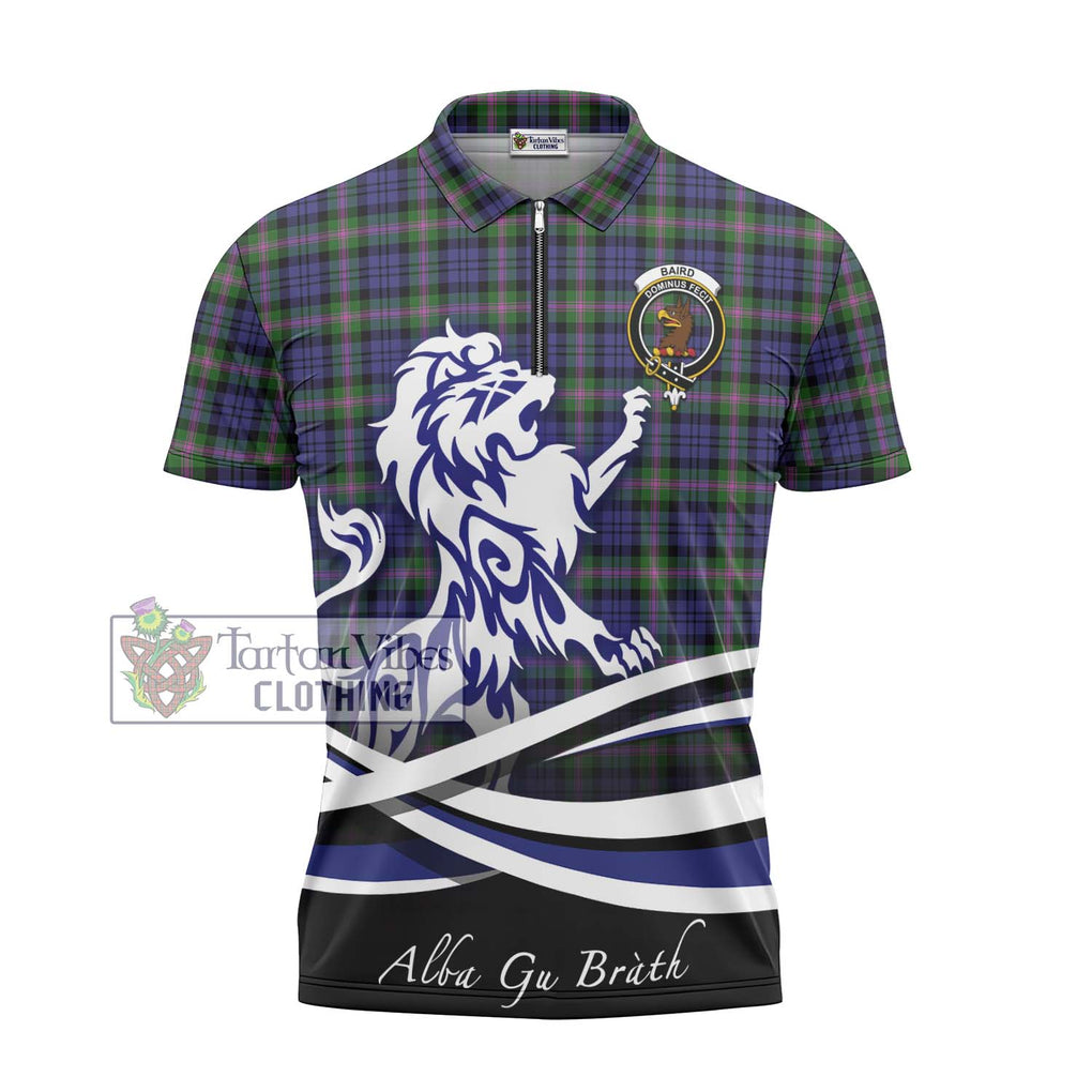 Baird Modern Tartan Zipper Polo Shirt with Alba Gu Brath Regal Lion Emblem - Tartanvibesclothing Shop