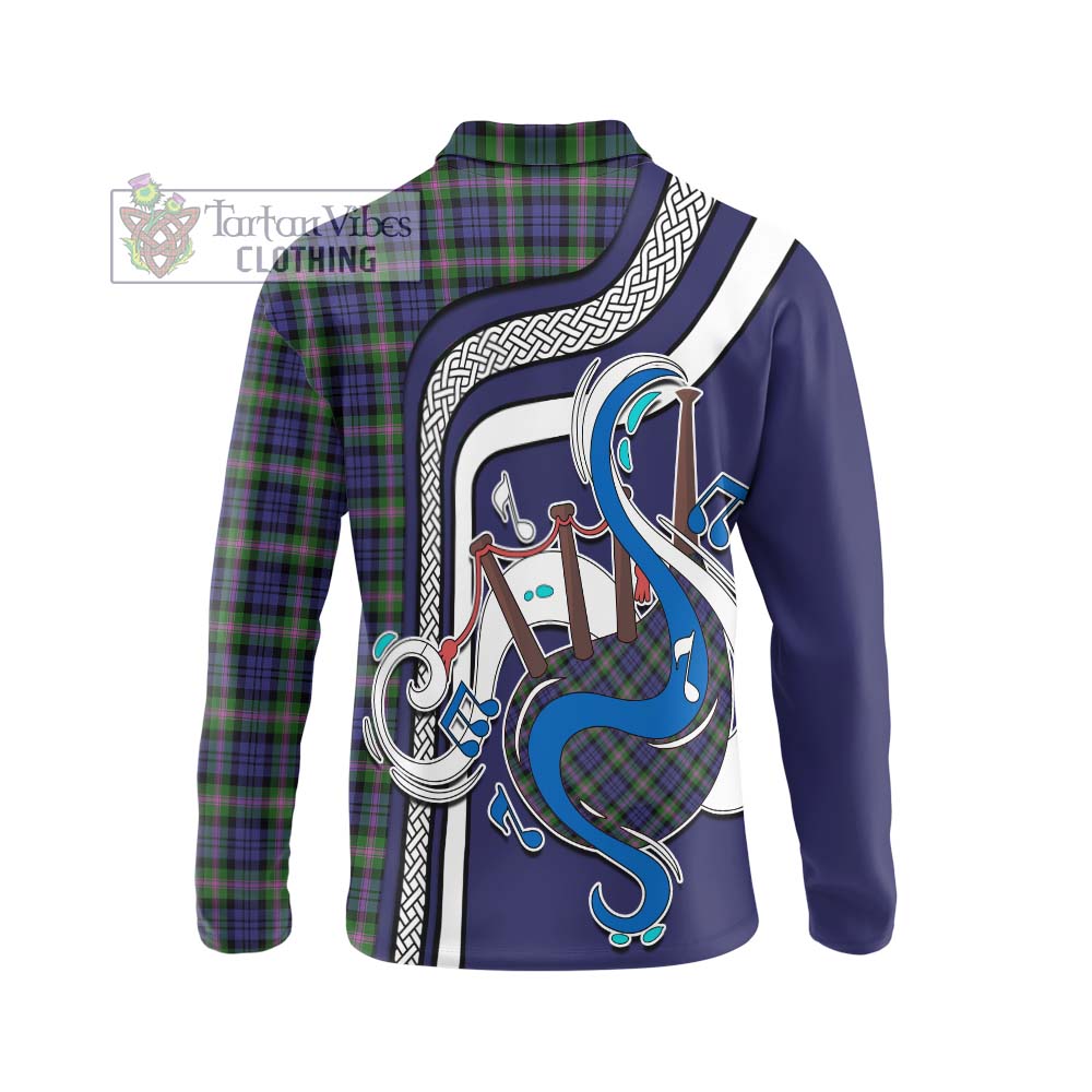 Tartan Vibes Clothing Baird Modern Tartan Long Sleeve Polo Shirt with Epic Bagpipe Style