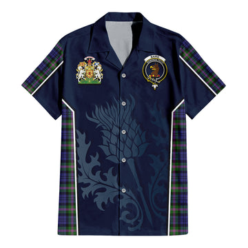 Baird Modern Tartan Short Sleeve Button Up Shirt with Family Crest and Scottish Thistle Vibes Sport Style