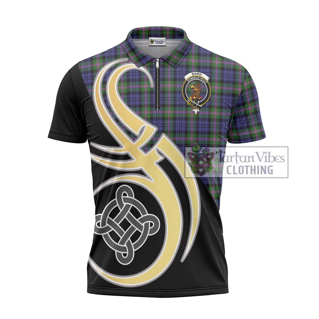 Tartan Vibes Clothing Baird Modern Tartan Zipper Polo Shirt with Family Crest and Celtic Symbol Style