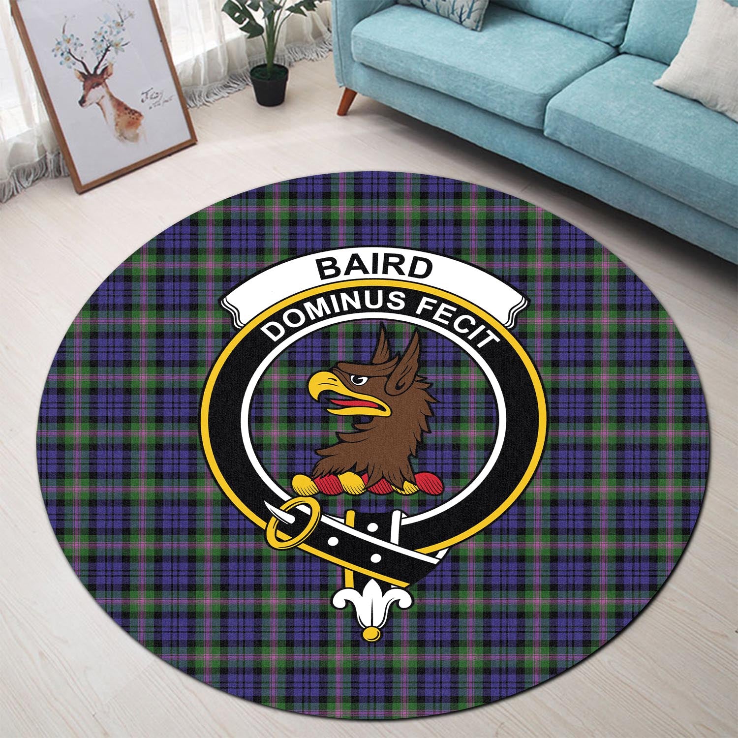 Baird Modern Tartan Round Rug with Family Crest - Tartanvibesclothing