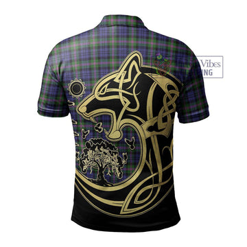 Baird Modern Tartan Polo Shirt with Family Crest Celtic Wolf Style