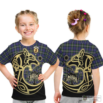 Baird Modern Tartan Kid T-Shirt with Family Crest Celtic Wolf Style