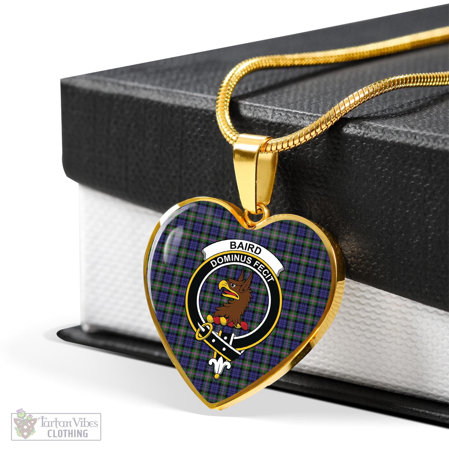 Tartan Vibes Clothing Baird Modern Tartan Heart Necklace with Family Crest