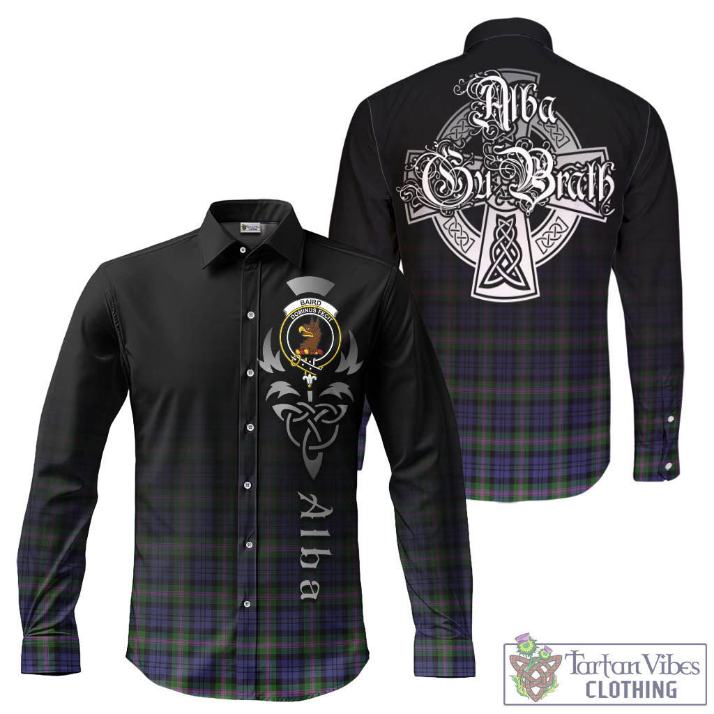 Tartan Vibes Clothing Baird Modern Tartan Long Sleeve Button Up Featuring Alba Gu Brath Family Crest Celtic Inspired