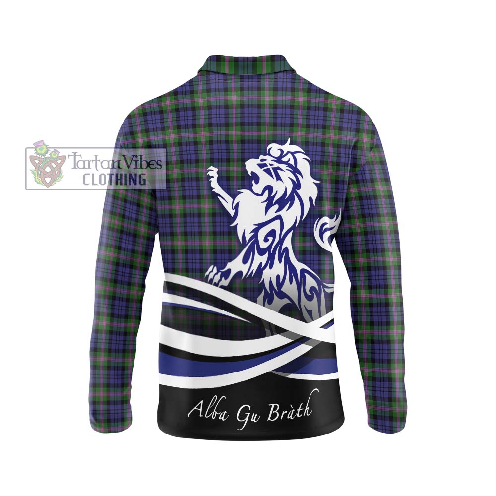 Baird Modern Tartan Long Sleeve Polo Shirt with Alba Gu Brath Regal Lion Emblem - Tartanvibesclothing Shop