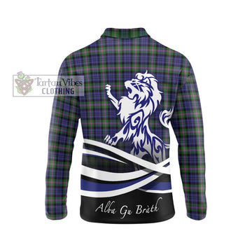 Baird Modern Tartan Long Sleeve Polo Shirt with Alba Gu Brath Regal Lion Emblem