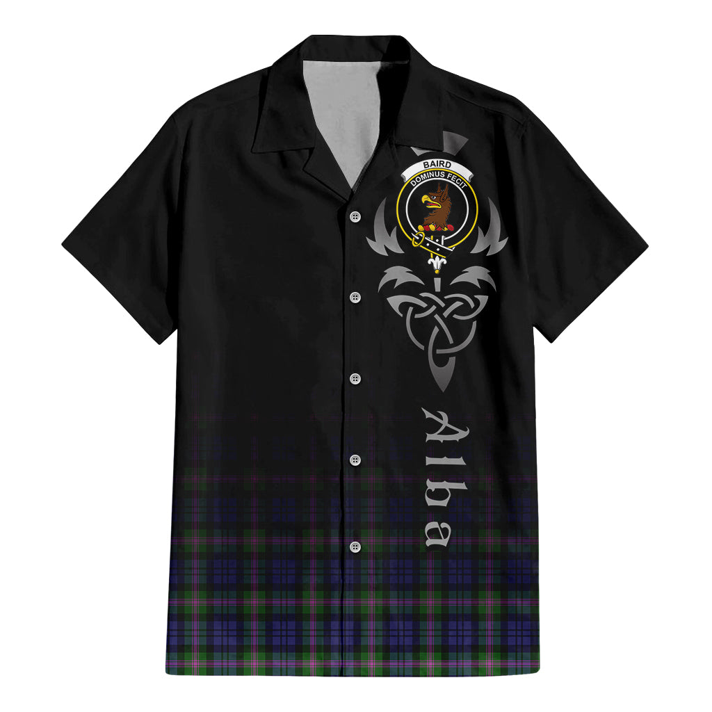 Tartan Vibes Clothing Baird Modern Tartan Short Sleeve Button Up Featuring Alba Gu Brath Family Crest Celtic Inspired