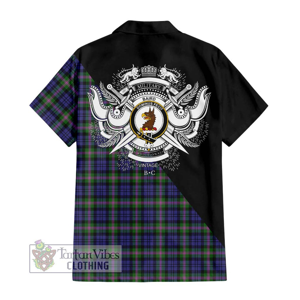 Baird Modern Tartan Short Sleeve Button Shirt with Family Crest and Military Logo Style - Tartanvibesclothing Shop