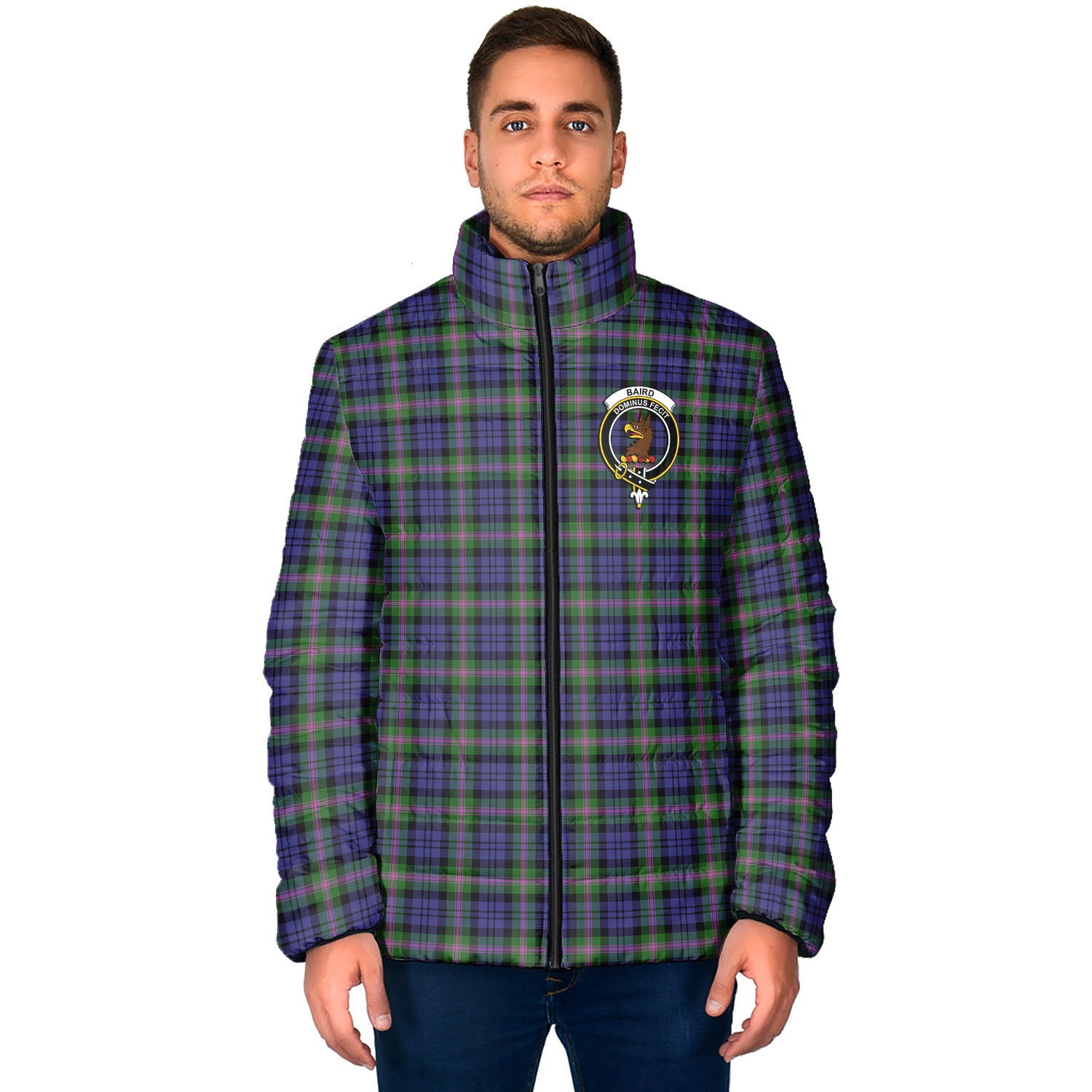 Baird Modern Tartan Padded Jacket with Family Crest - Tartan Vibes Clothing