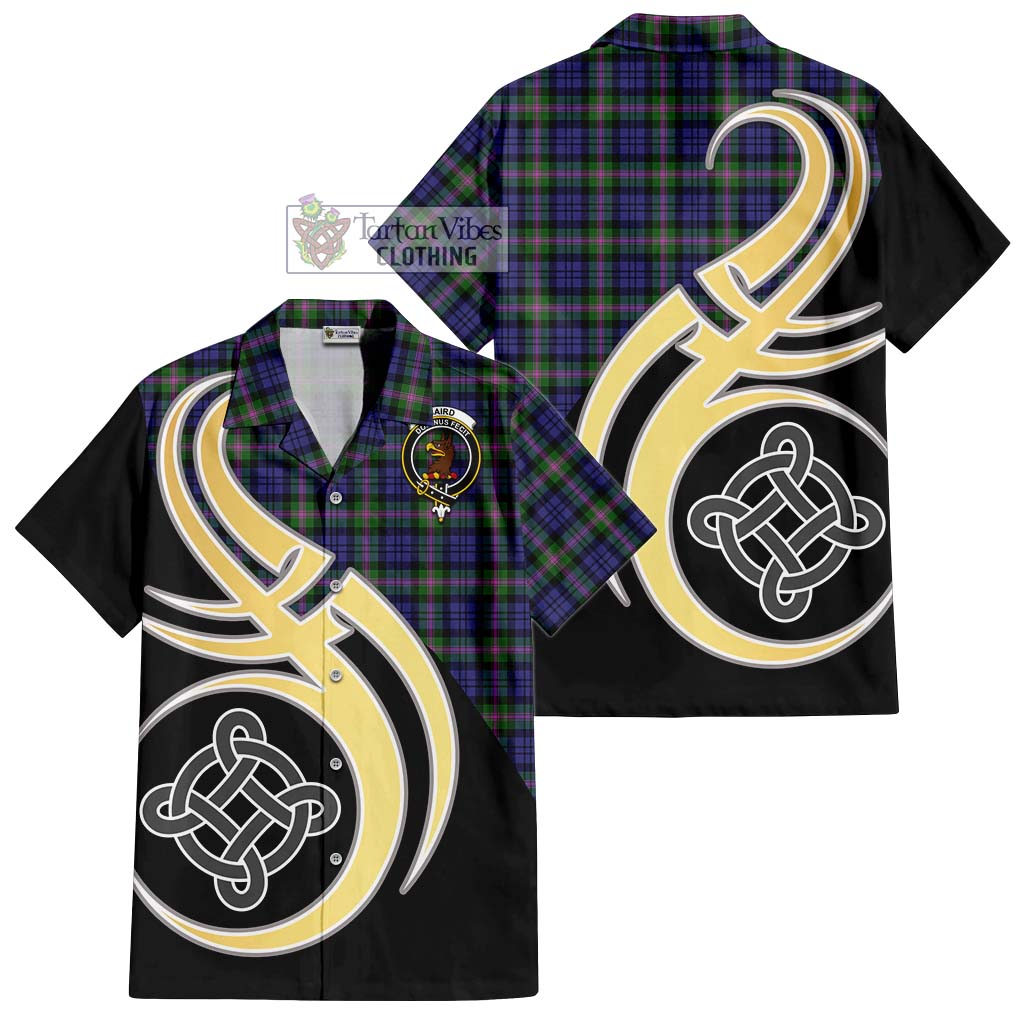 Baird Modern Tartan Short Sleeve Button Shirt with Family Crest and Celtic Symbol Style - Tartan Vibes Clothing