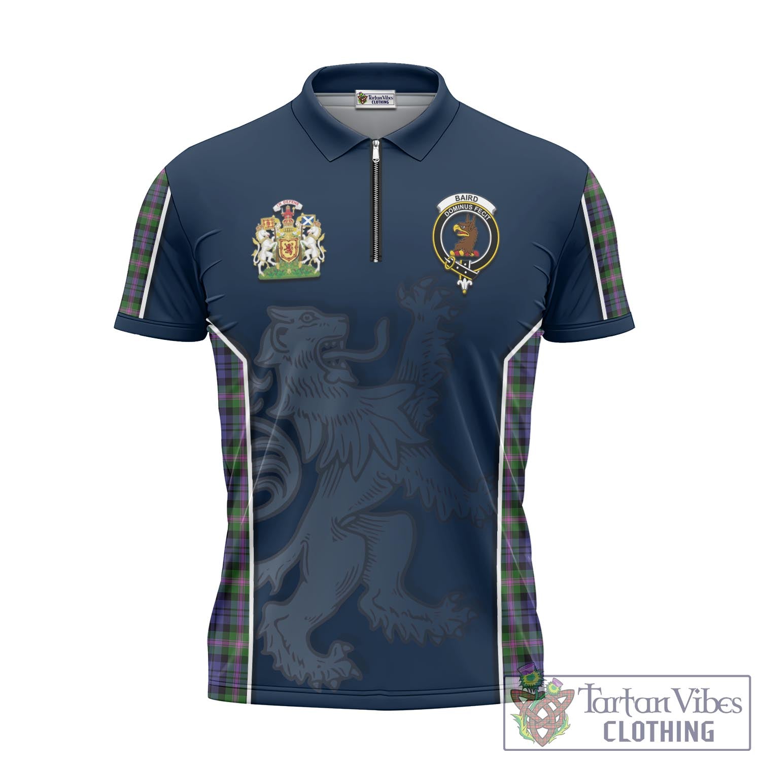 Tartan Vibes Clothing Baird Modern Tartan Zipper Polo Shirt with Family Crest and Lion Rampant Vibes Sport Style