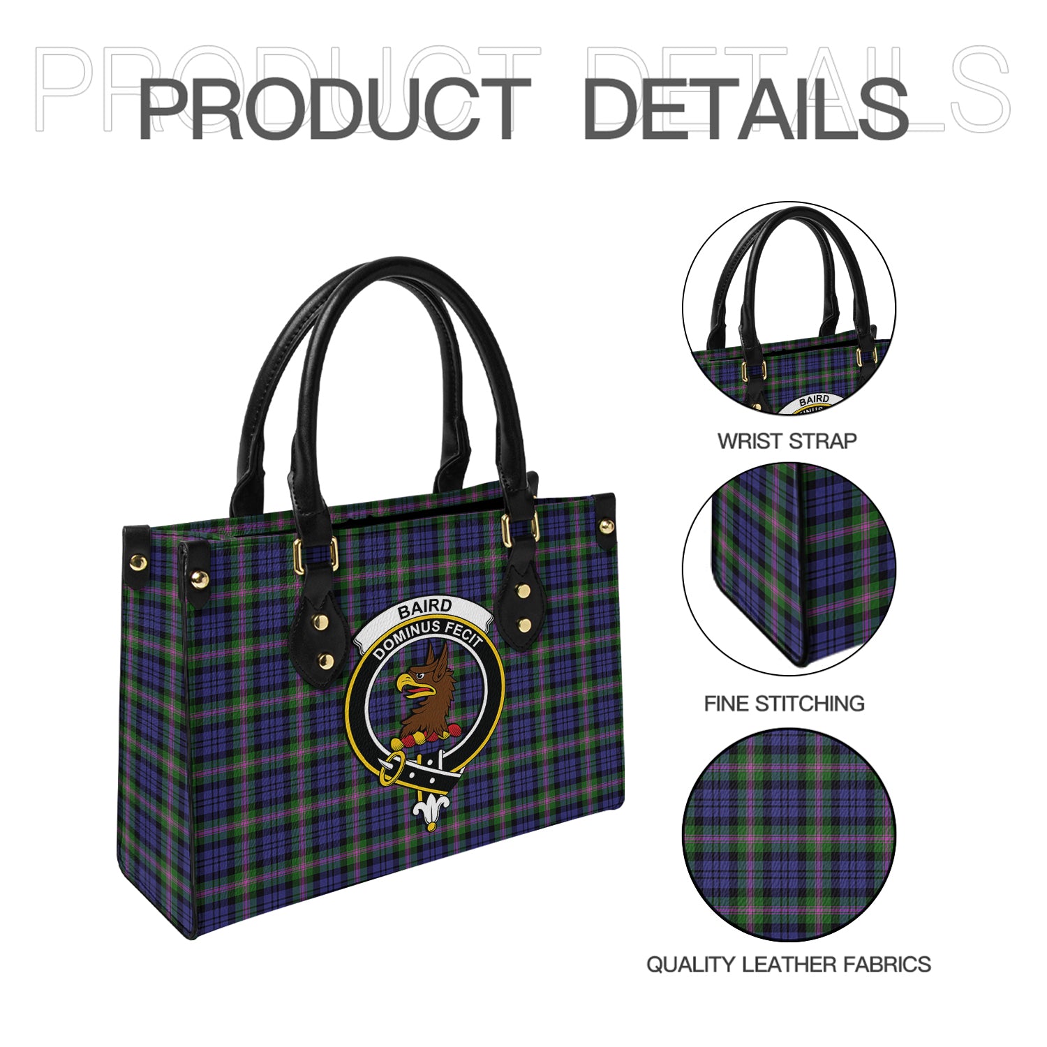 Baird Modern Tartan Leather Bag with Family Crest - Tartanvibesclothing