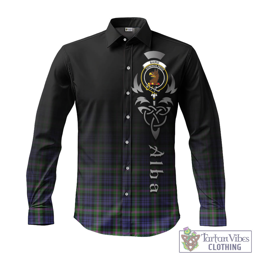 Tartan Vibes Clothing Baird Modern Tartan Long Sleeve Button Up Featuring Alba Gu Brath Family Crest Celtic Inspired