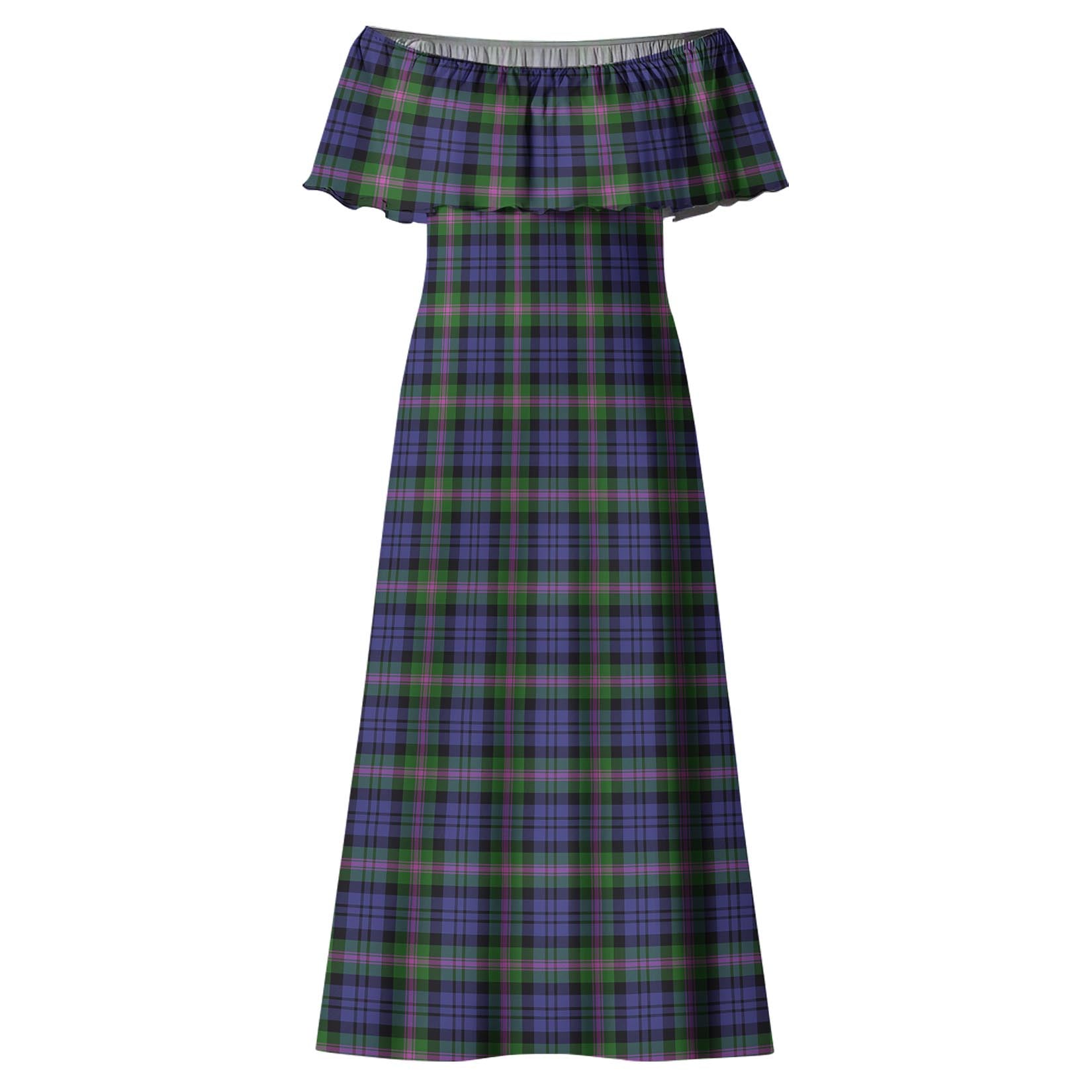 Baird Modern Tartan Off Shoulder Long Dress - Tartanvibesclothing