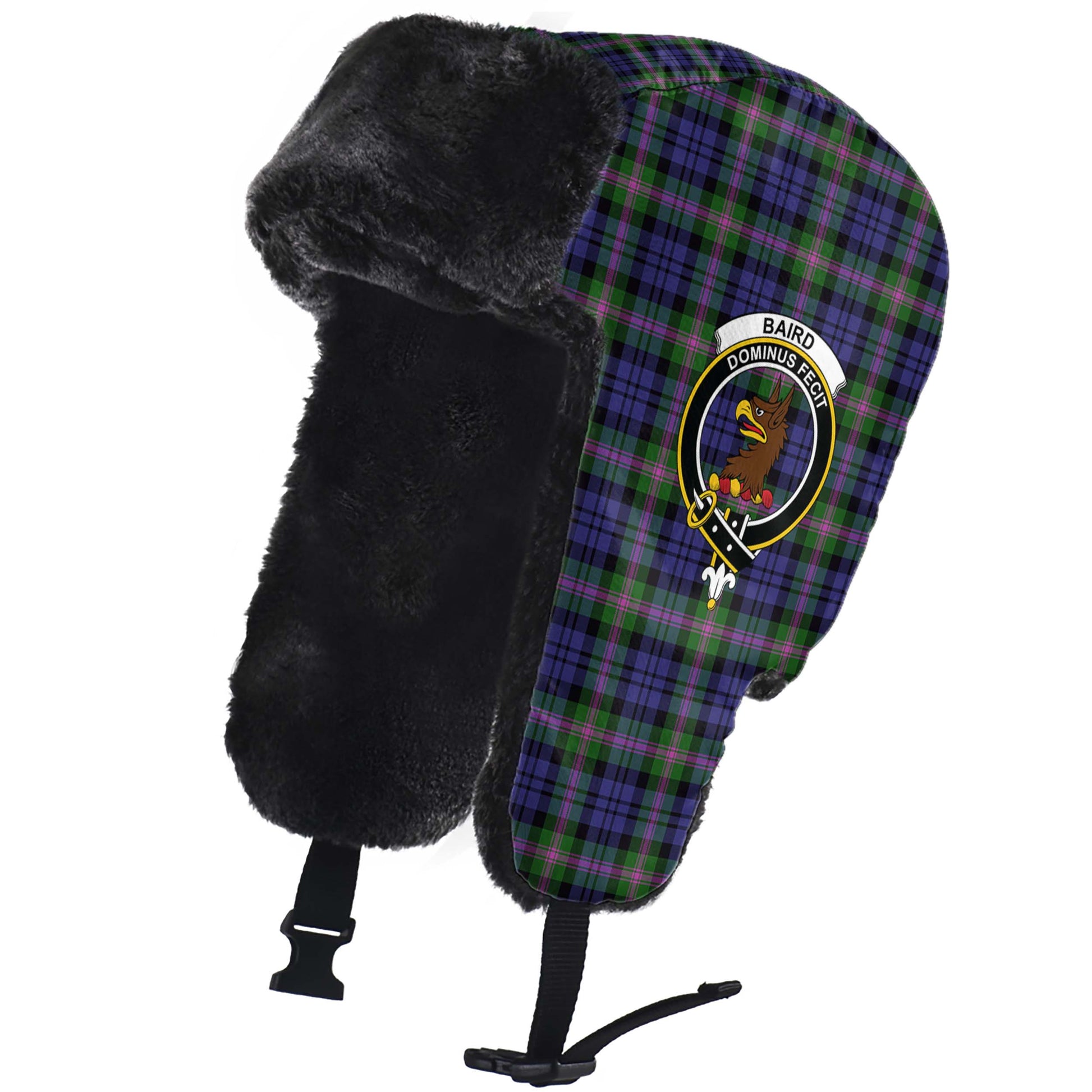 Baird Modern Tartan Winter Trapper Hat with Family Crest - Tartanvibesclothing