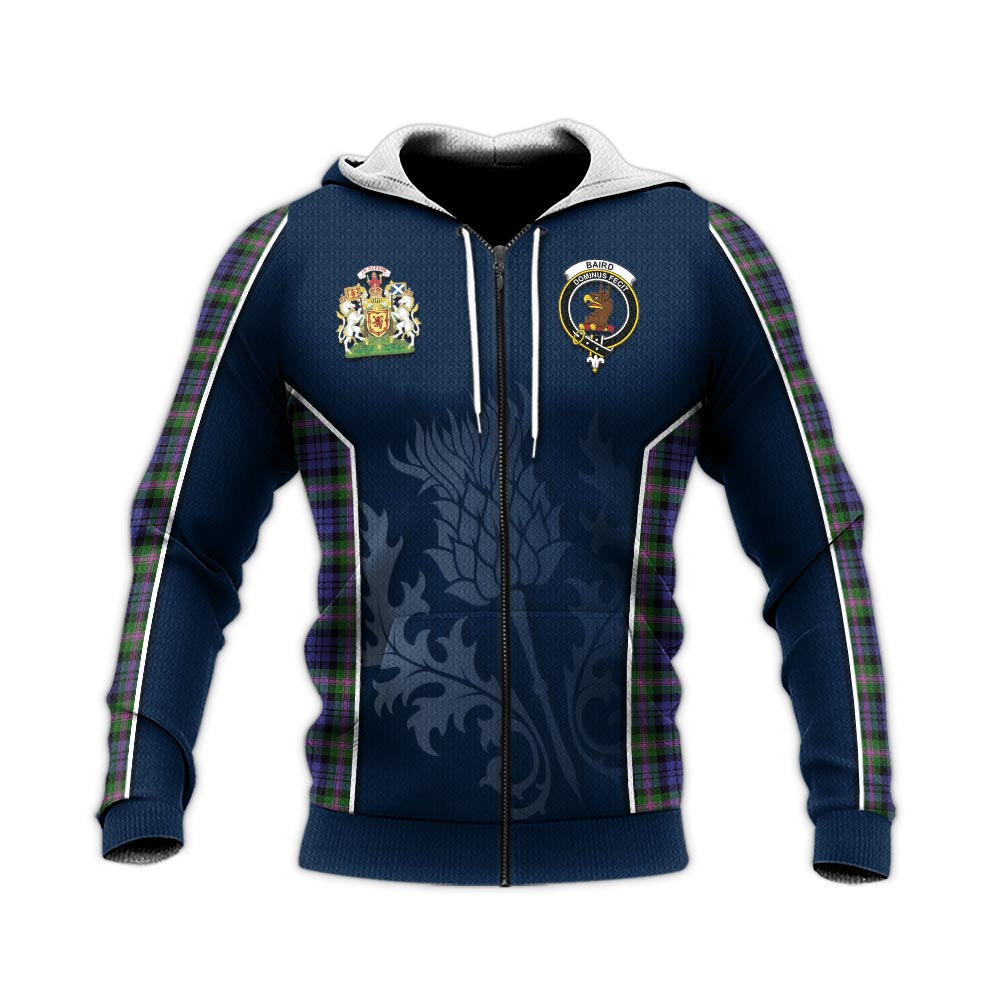 Tartan Vibes Clothing Baird Modern Tartan Knitted Hoodie with Family Crest and Scottish Thistle Vibes Sport Style