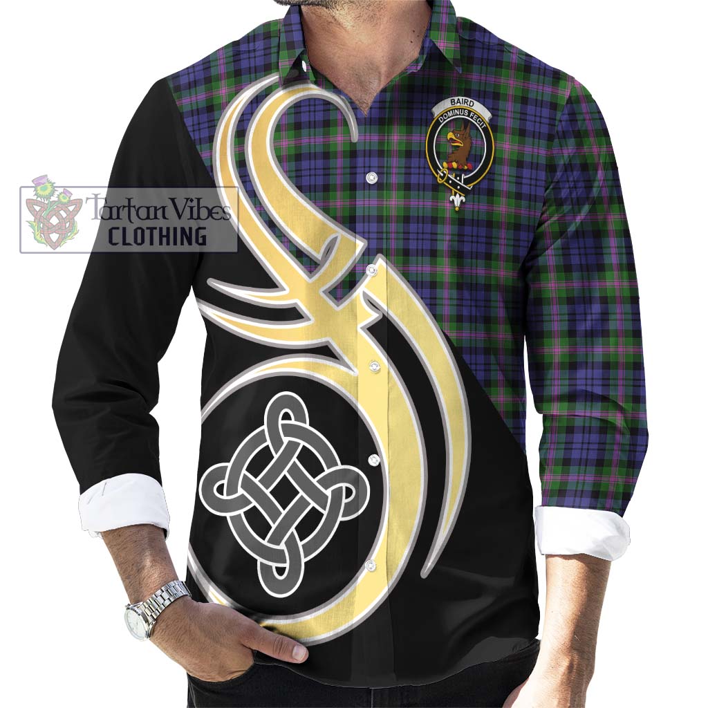 Baird Modern Tartan Long Sleeve Button Shirt with Family Crest and Celtic Symbol Style - Tartan Vibes Clothing