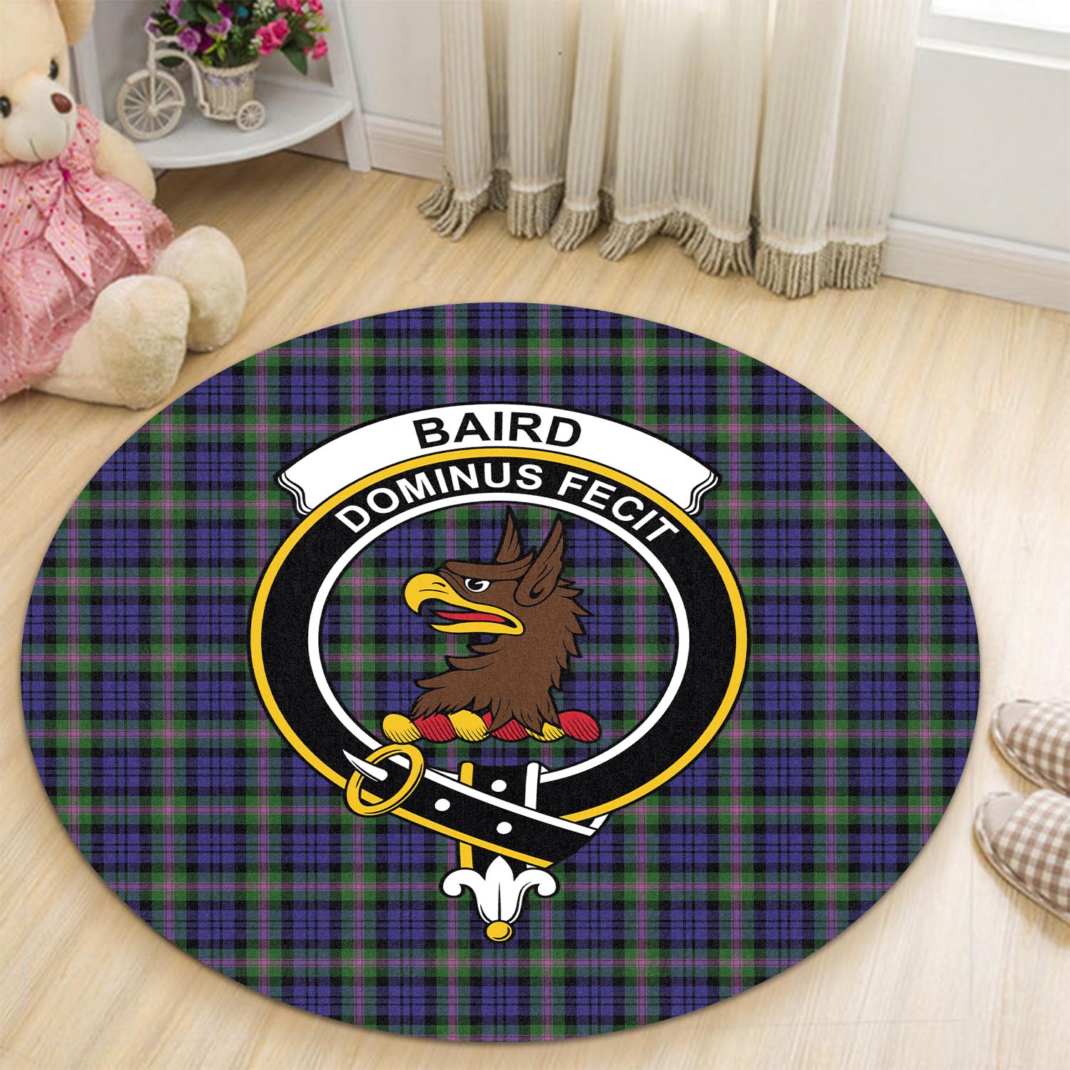 Baird Modern Tartan Round Rug with Family Crest - Tartanvibesclothing