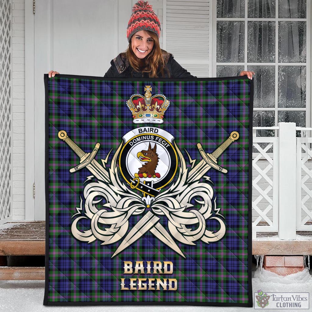 Tartan Vibes Clothing Baird Modern Tartan Quilt with Clan Crest and the Golden Sword of Courageous Legacy