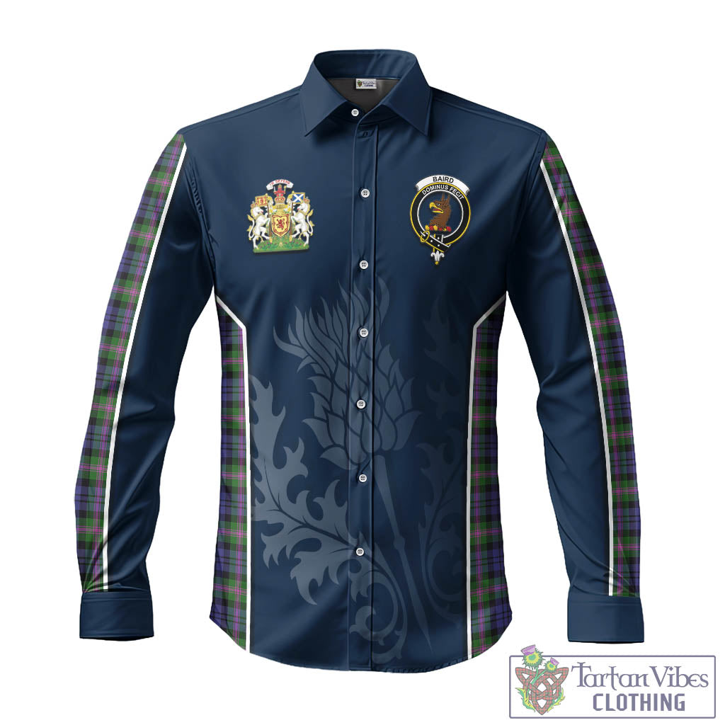 Tartan Vibes Clothing Baird Modern Tartan Long Sleeve Button Up Shirt with Family Crest and Scottish Thistle Vibes Sport Style