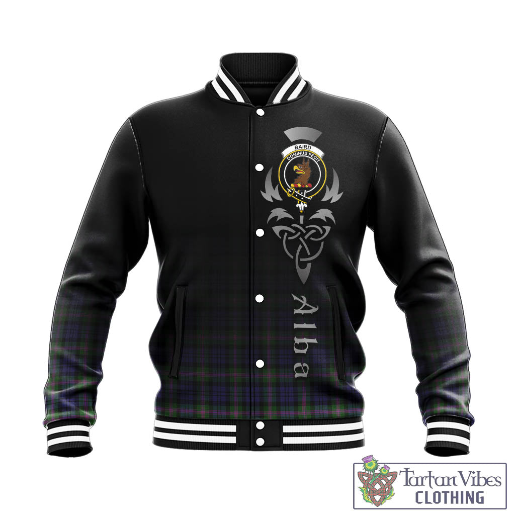 Tartan Vibes Clothing Baird Modern Tartan Baseball Jacket Featuring Alba Gu Brath Family Crest Celtic Inspired