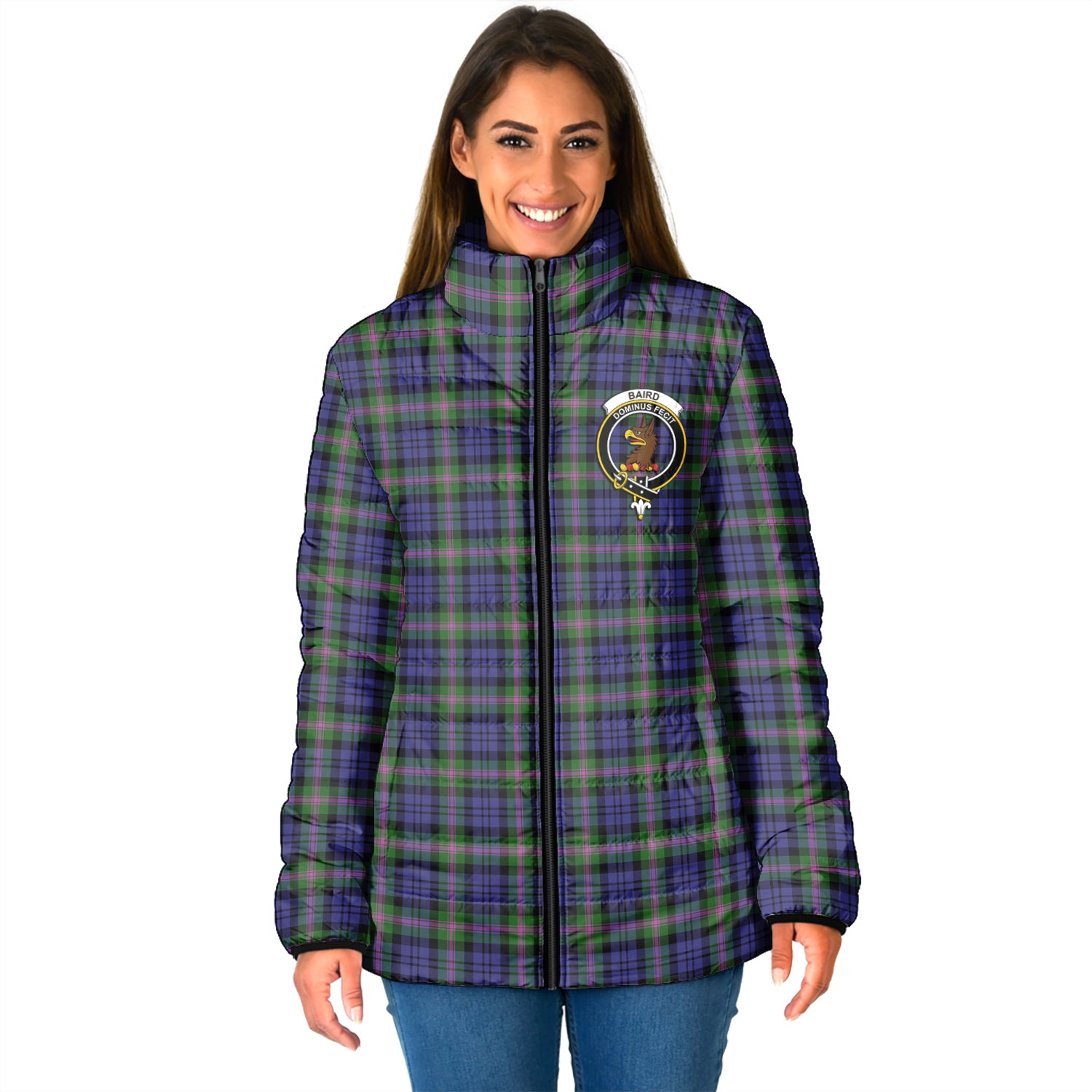 Baird Modern Tartan Padded Jacket with Family Crest - Tartan Vibes Clothing