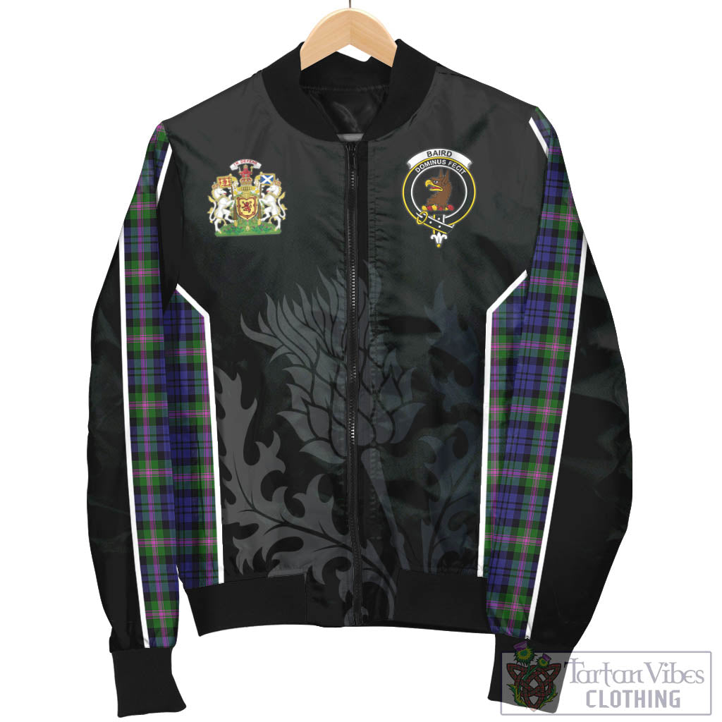 Tartan Vibes Clothing Baird Modern Tartan Bomber Jacket with Family Crest and Scottish Thistle Vibes Sport Style