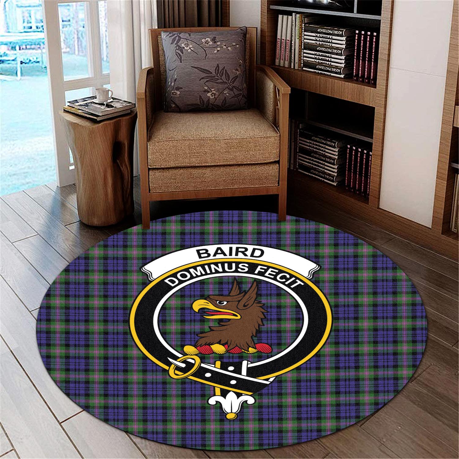 Baird Modern Tartan Round Rug with Family Crest - Tartanvibesclothing